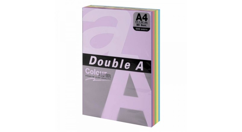 Бумага цветная DOUBLE A, А4, 80г/м2, 500л, пастель, ассорти (100л х 5цв)