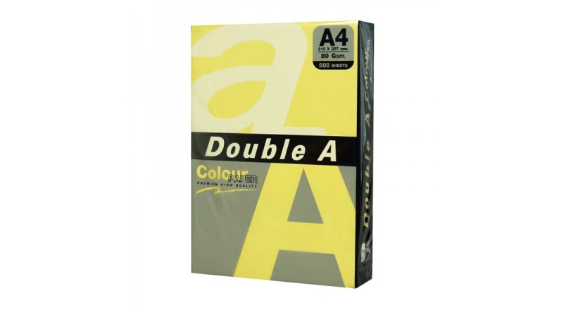 Бумага цветная DOUBLE A, А4, 80г/м2, 500л, пастель, жёлтая